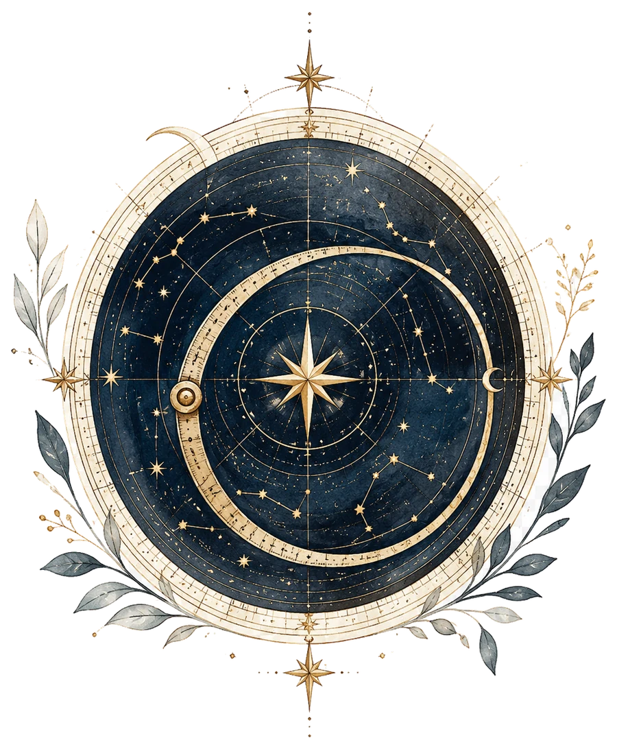 Arte do Mapa Estelar com constelações e bússola celeste